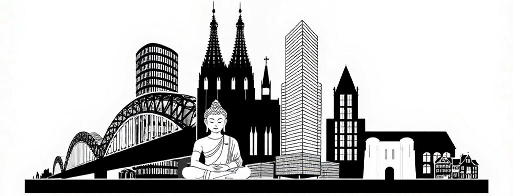 Buddha und Kölner Skyline
